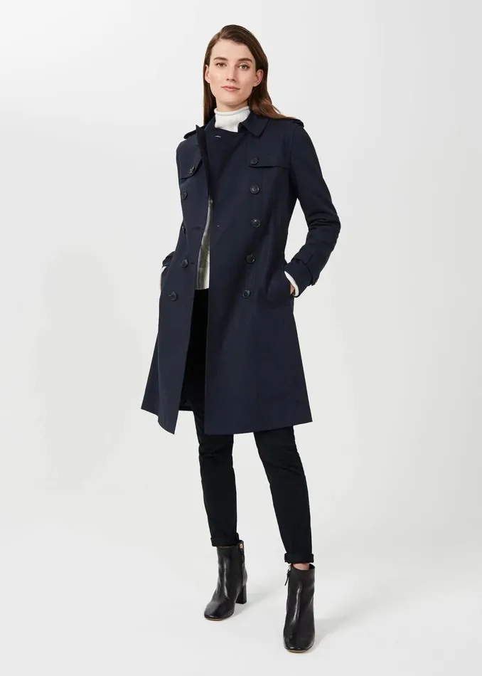 Coats and Jackets Women HOBBS Petite Saskia Shower Resistant Trench Coat Navy