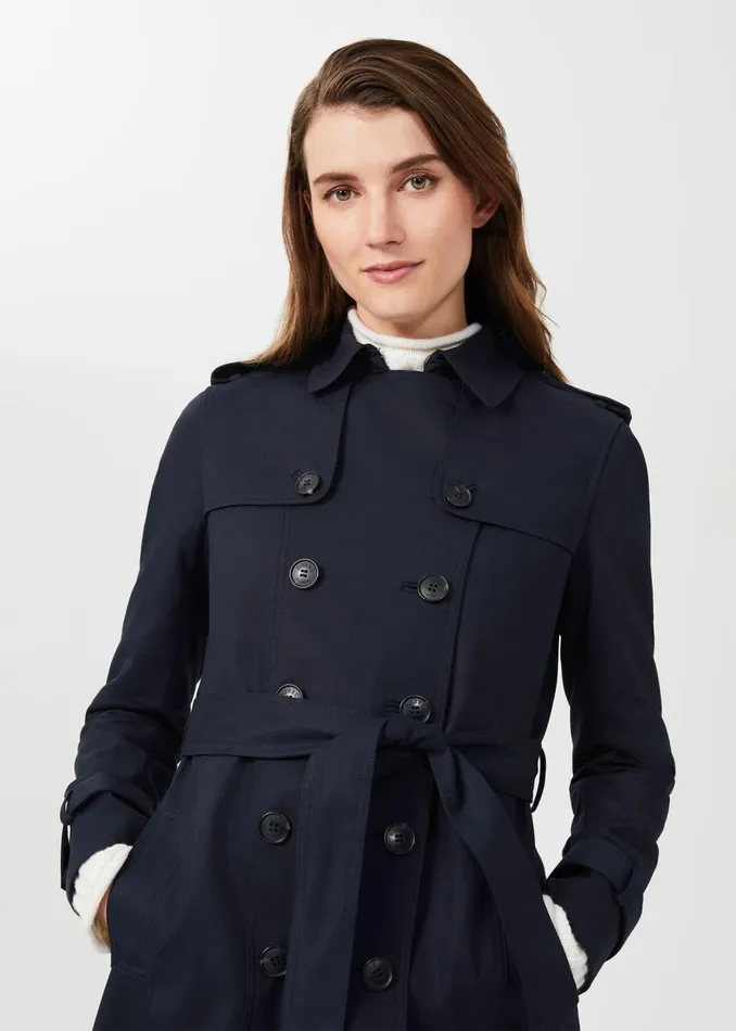 Coats and Jackets Women HOBBS Petite Saskia Shower Resistant Trench Coat Navy