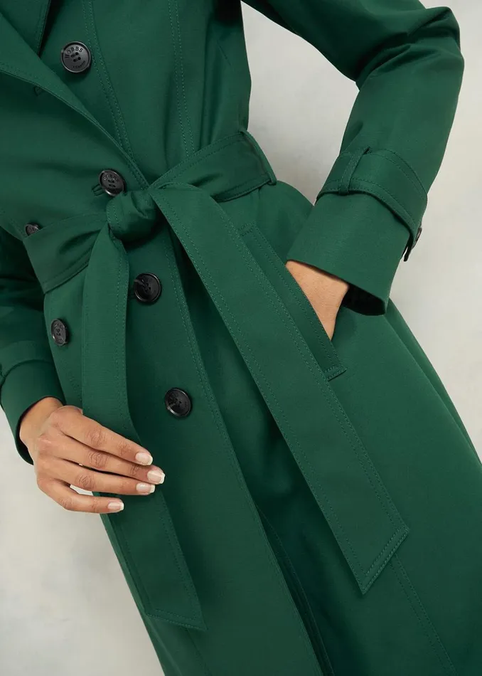 Coats and Jackets Women HOBBS Saskia Shower Resistant Trench Coat Bay Green