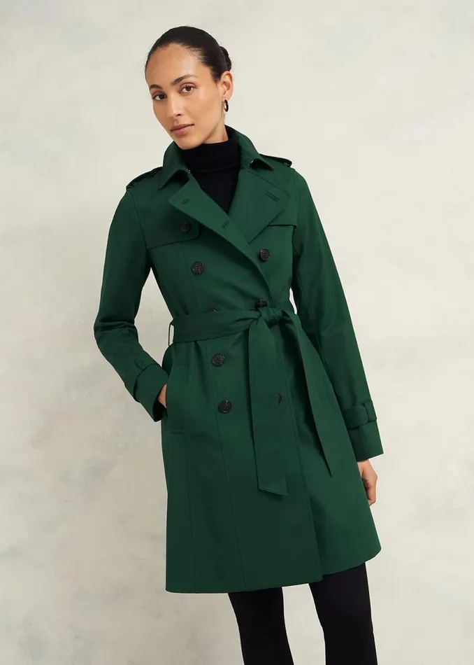 Coats and Jackets Women HOBBS Saskia Shower Resistant Trench Coat Bay Green