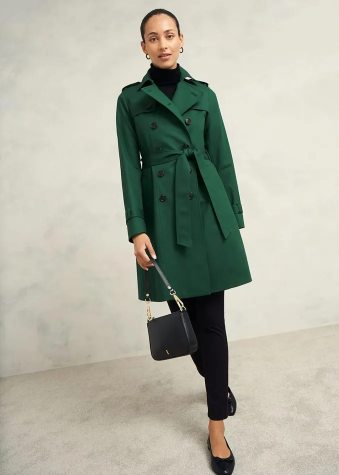 Coats and Jackets Women HOBBS Saskia Shower Resistant Trench Coat Bay Green