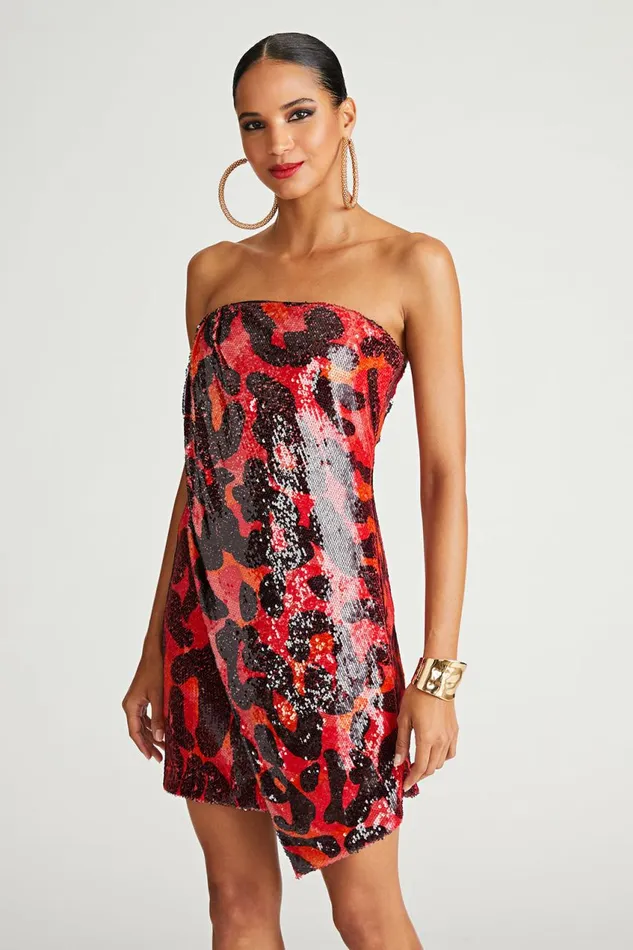 Cocktail Women Halston Ari Dress In Printed Sequin Leopard Degrade