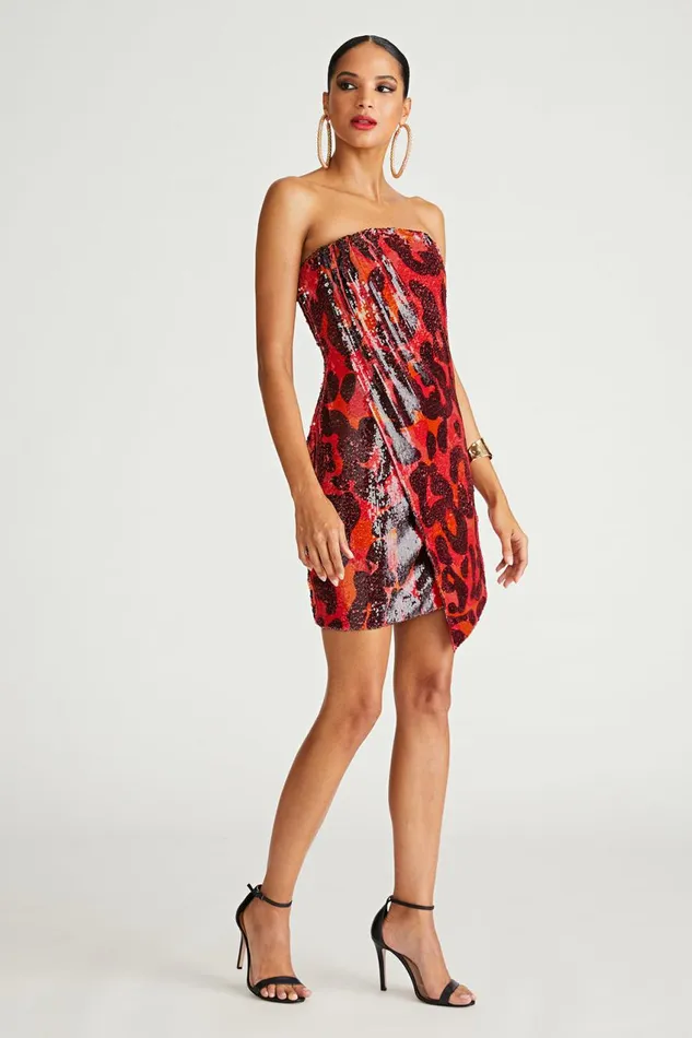 Cocktail Women Halston Ari Dress In Printed Sequin Leopard Degrade