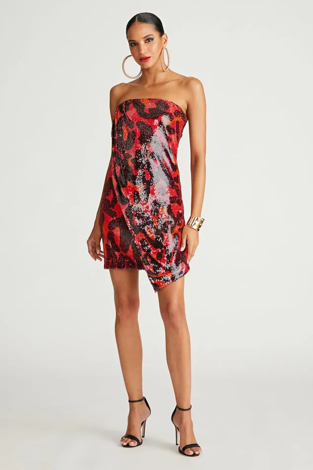 Cocktail Women Halston Ari Dress In Printed Sequin Leopard Degrade