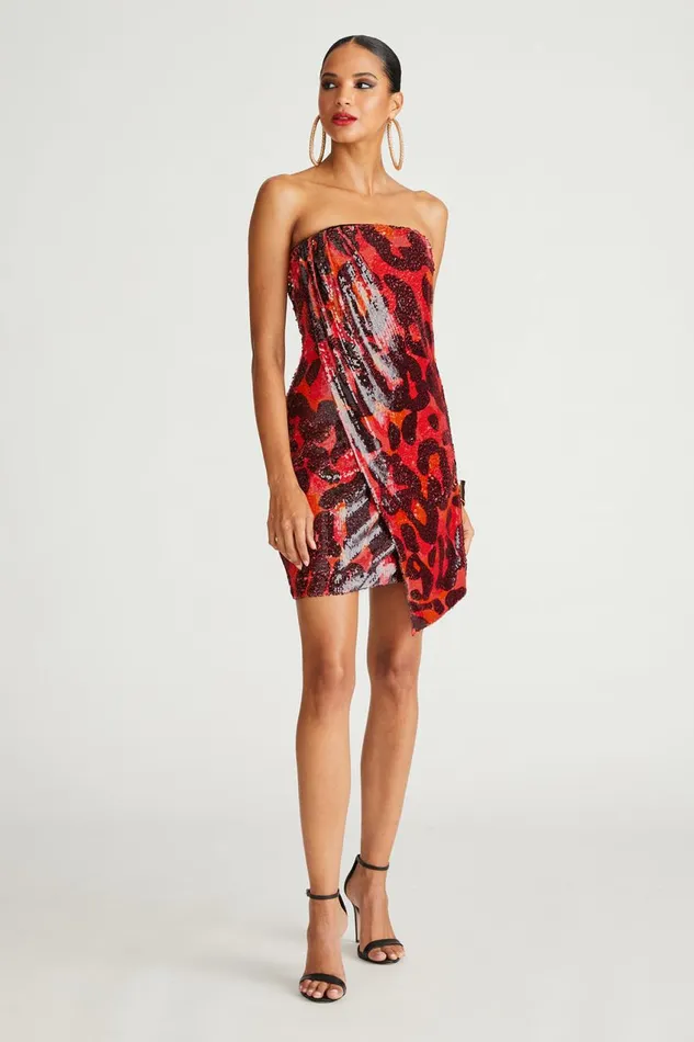 Cocktail Women Halston Ari Dress In Printed Sequin Leopard Degrade