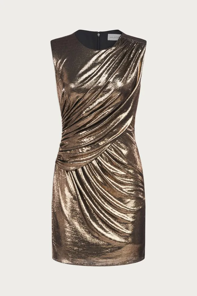 Cocktail Women Halston Tiara Dress In Metallic Jersey Antique Gold