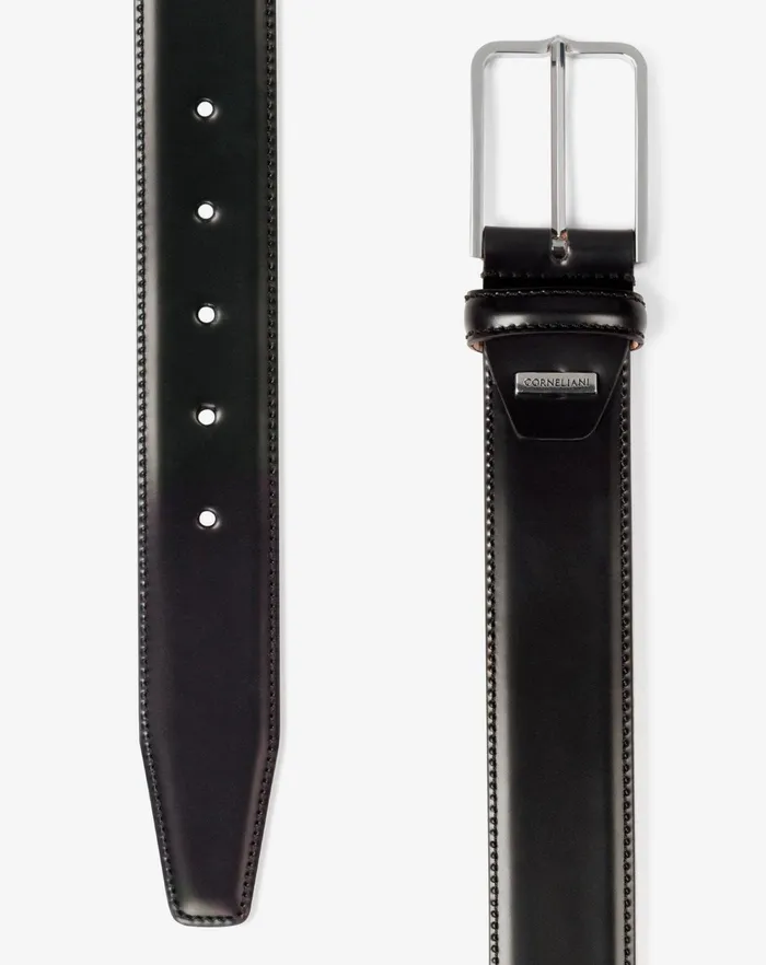 Corneliani Belts And Gloves Black Leather Belt With Silver Buckle 8211 Men