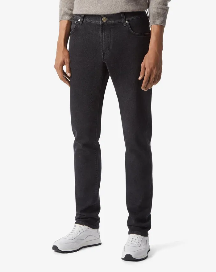 Corneliani Jeans and Slacks Dark Grey Denim And Cashmere 5 Pockets Jeans 8211 Men