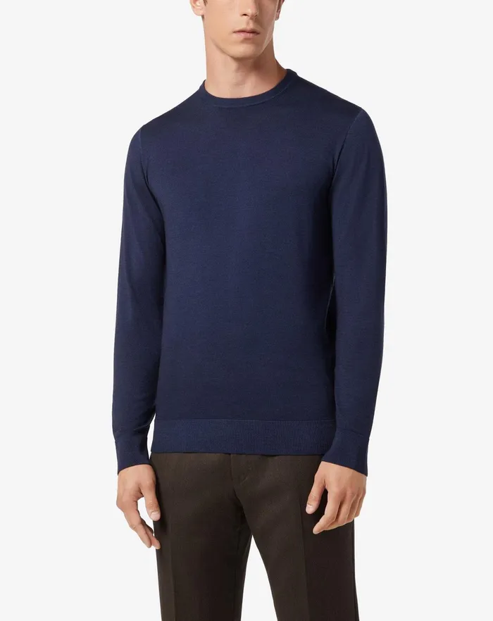 Corneliani Knitwear Girocollo Blu In Lana Senza Cuciture 8211 Men