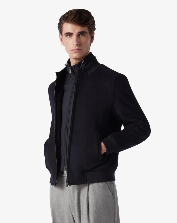 Corneliani Outerwear And Coats Blue Padded Bomber Jacket With Detachable Chest Piece 8211 Men