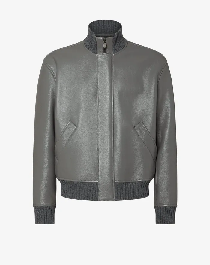 Corneliani Outerwear And Coats Grey Nappa Leather Jacket With Cashmere Inner Lining 8211 Men