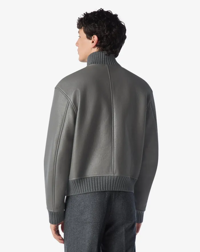 Corneliani Outerwear And Coats Grey Nappa Leather Jacket With Cashmere Inner Lining 8211 Men