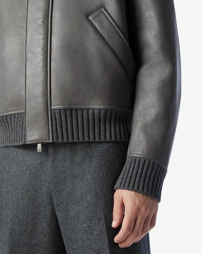 Corneliani Outerwear And Coats Grey Nappa Leather Jacket With Cashmere Inner Lining 8211 Men