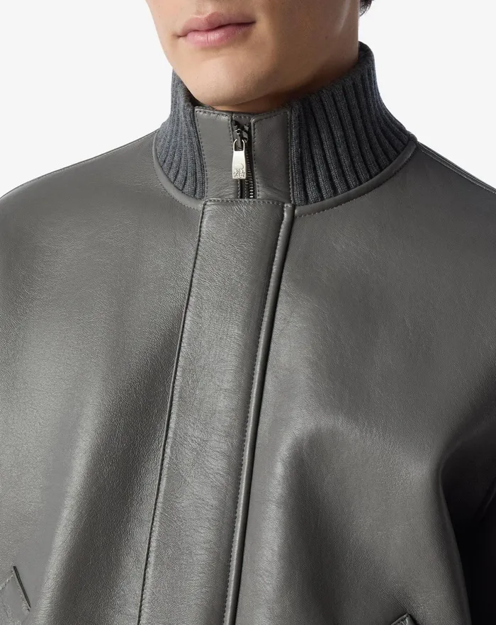 Corneliani Outerwear And Coats Grey Nappa Leather Jacket With Cashmere Inner Lining 8211 Men