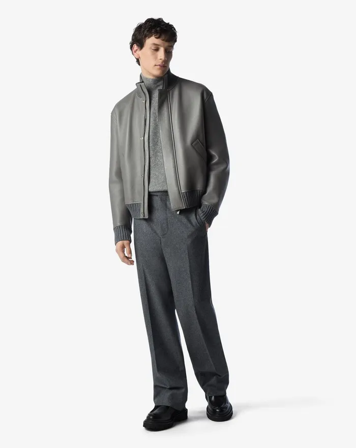 Corneliani Outerwear And Coats Grey Nappa Leather Jacket With Cashmere Inner Lining 8211 Men