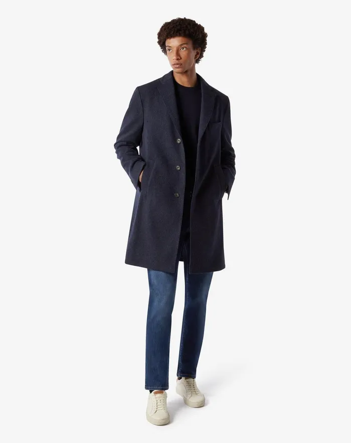 Corneliani Outerwear And Coats Navy Blue Herringbone Wool And Cashmere Coat 8211 Men