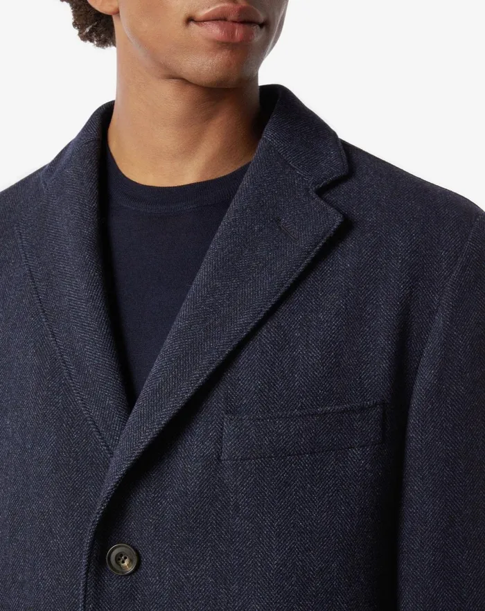 Corneliani Outerwear And Coats Navy Blue Herringbone Wool And Cashmere Coat 8211 Men