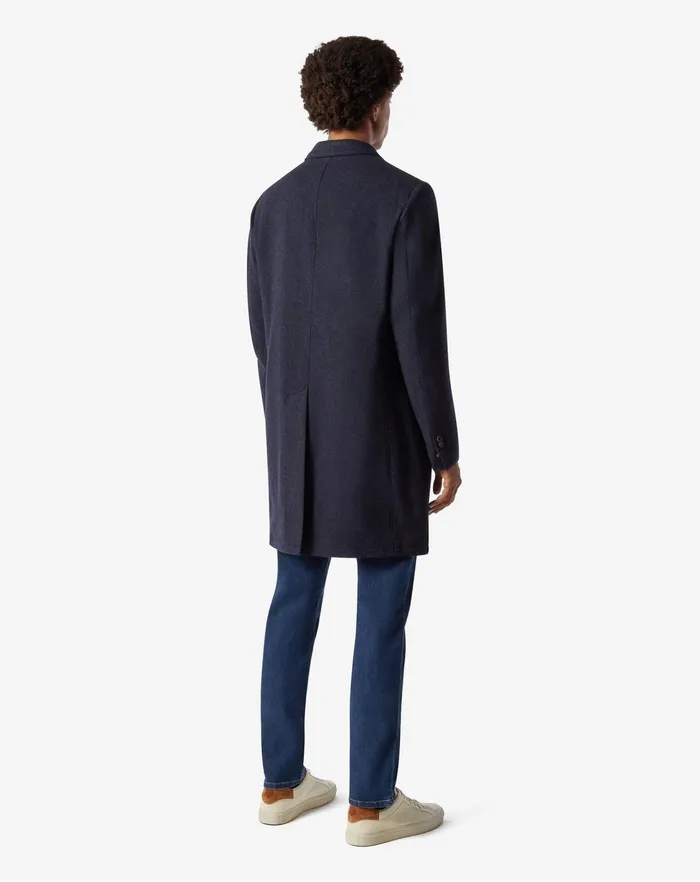 Corneliani Outerwear And Coats Navy Blue Herringbone Wool And Cashmere Coat 8211 Men