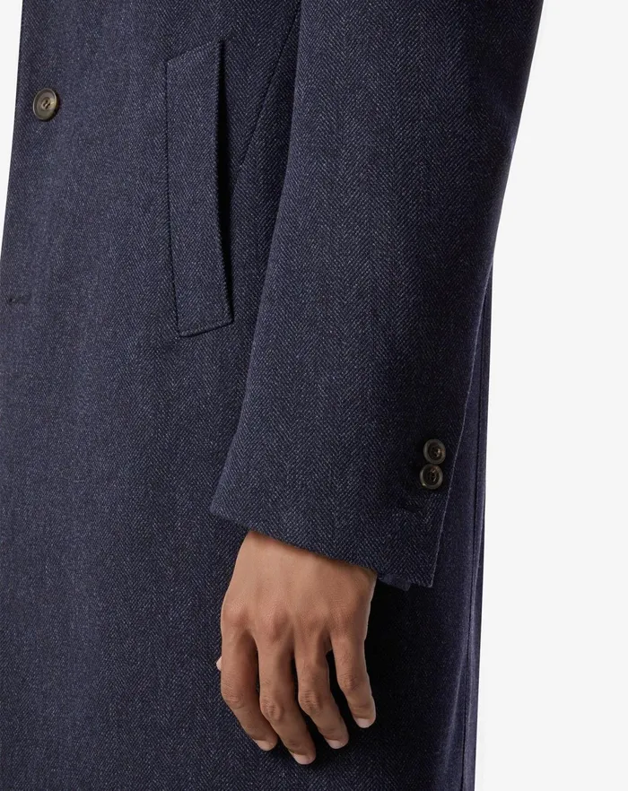 Corneliani Outerwear And Coats Navy Blue Herringbone Wool And Cashmere Coat 8211 Men