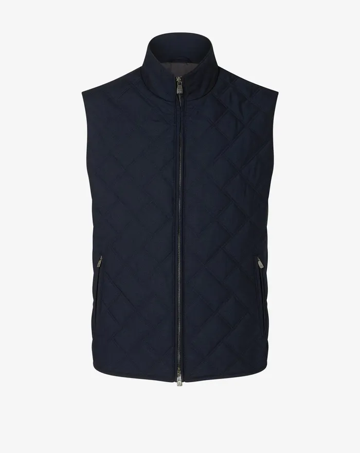 Corneliani Outerwear And Coats Navy Blue Poplin Quilted Vest For Men 8211 Men