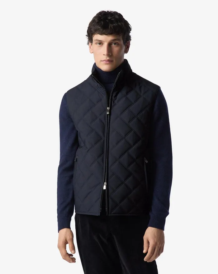 Corneliani Outerwear And Coats Navy Blue Poplin Quilted Vest For Men 8211 Men