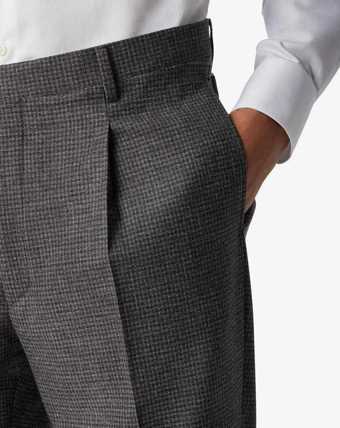 Corneliani Pants Grey 1pleated Wool Trousers With Micropattern 8211 Men