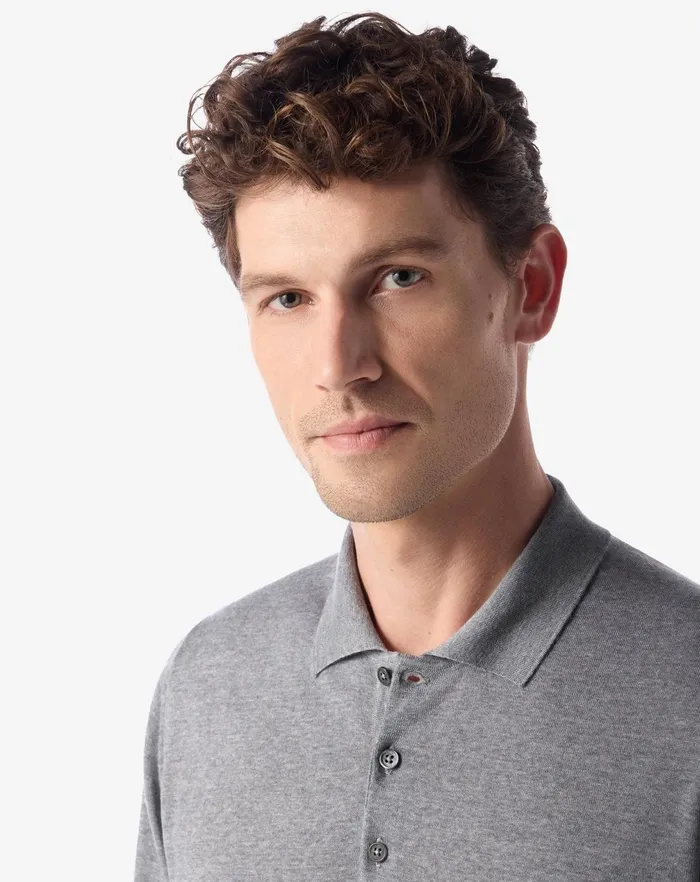 Corneliani Polos and TShirts Light Melange Grey Extra Fine Wool Buttonup Polo Shirt For Men 8211 Men