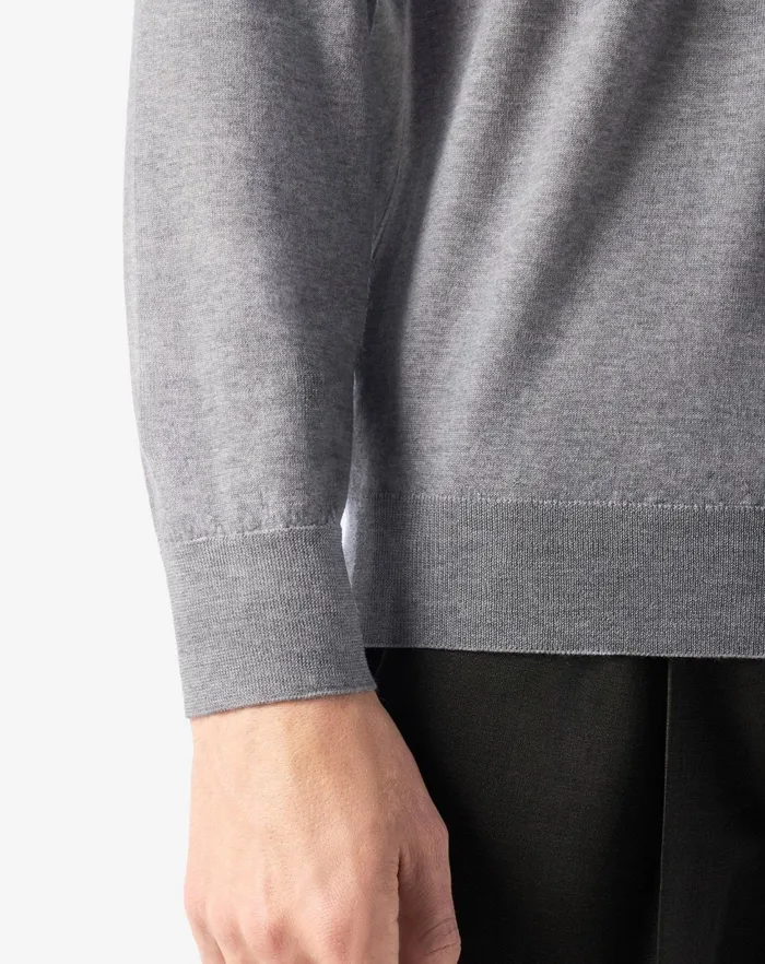 Corneliani Polos and TShirts Light Melange Grey Extra Fine Wool Buttonup Polo Shirt For Men 8211 Men