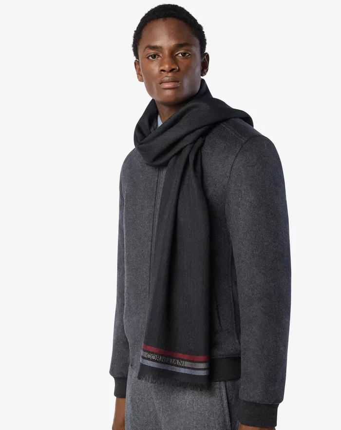 Corneliani Scarves And Hats Black Pure Wool Scarf For Men 8211 Men