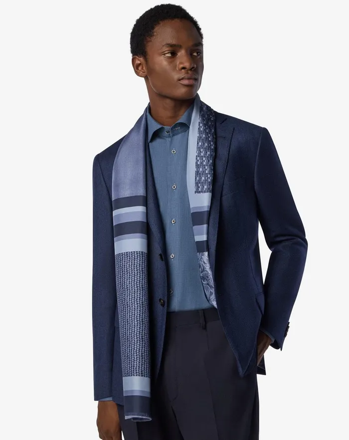 Corneliani Scarves And Hats Navy Blue Pure Silk Scarf For Men 8211 Men