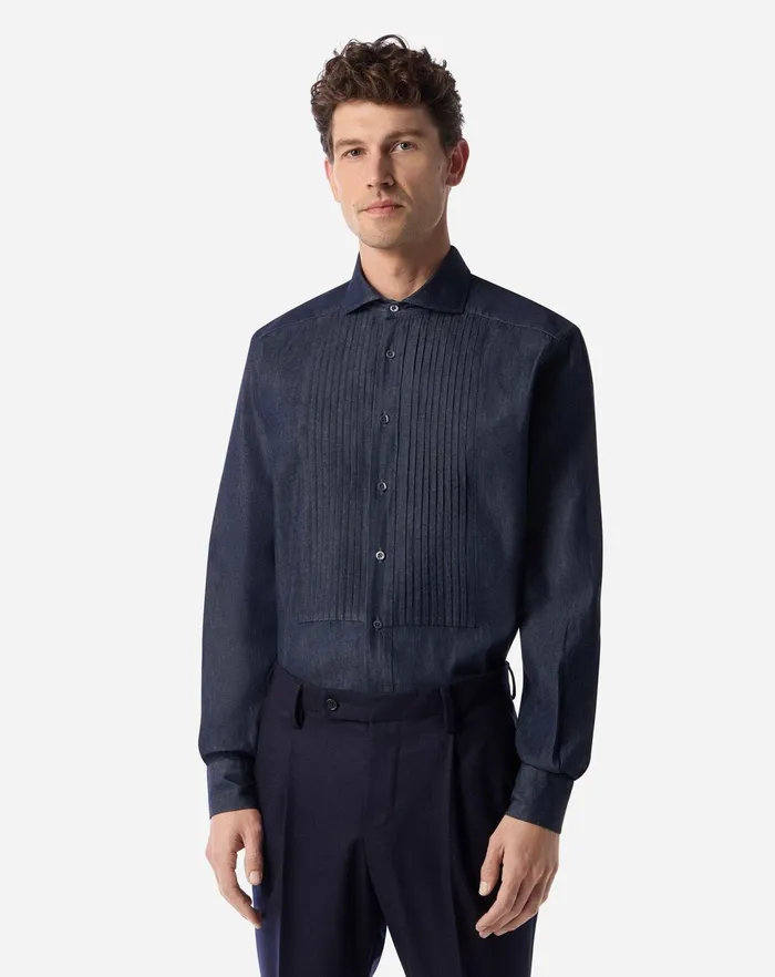 Corneliani Shirts Blue Cotton Denim Shirt For Men 8211 Men