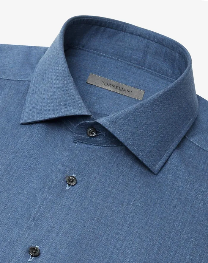 Corneliani Shirts Denimblue Cotton Flannel Shirt For Men 8211 Men