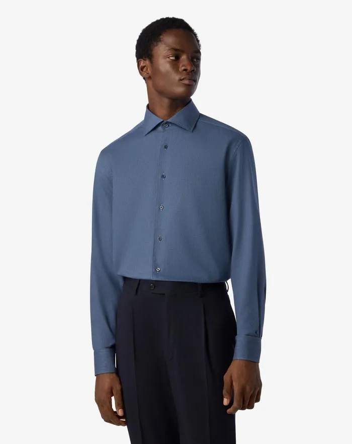 Corneliani Shirts Denimblue Cotton Flannel Shirt For Men 8211 Men