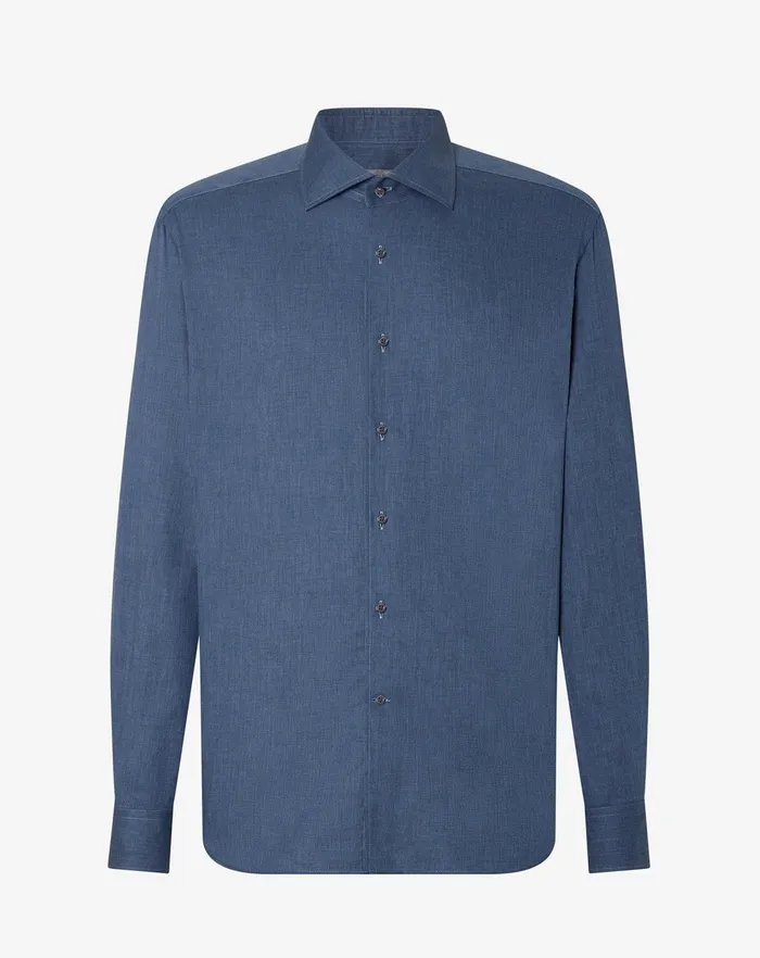 Corneliani Shirts Denimblue Cotton Flannel Shirt For Men 8211 Men
