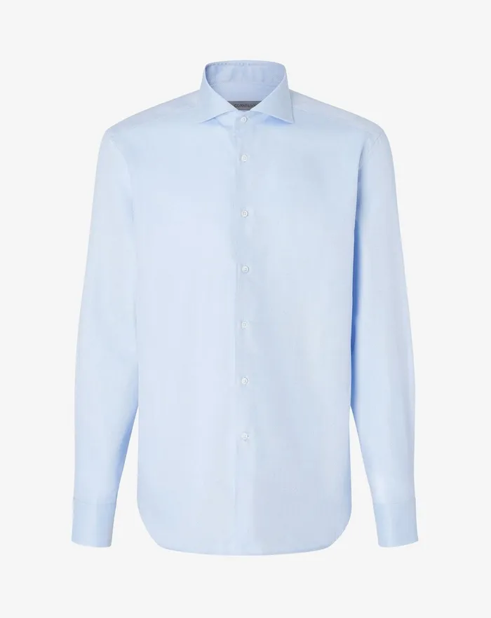 Corneliani Shirts Light Blue Cotton Stretch Shirt With Micro Pattern 8211 Men