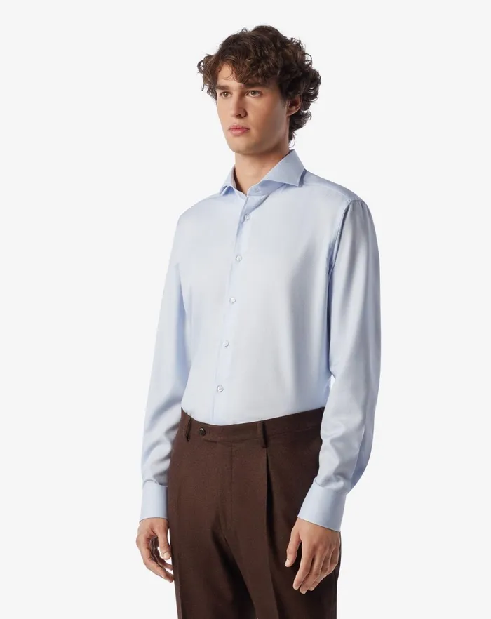 Corneliani Shirts Light Blue Cotton Twill Shirt 8211 Men