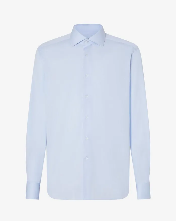 Corneliani Shirts Light Blue Wrinklefree Cotton Twill Shirt 8211 Men