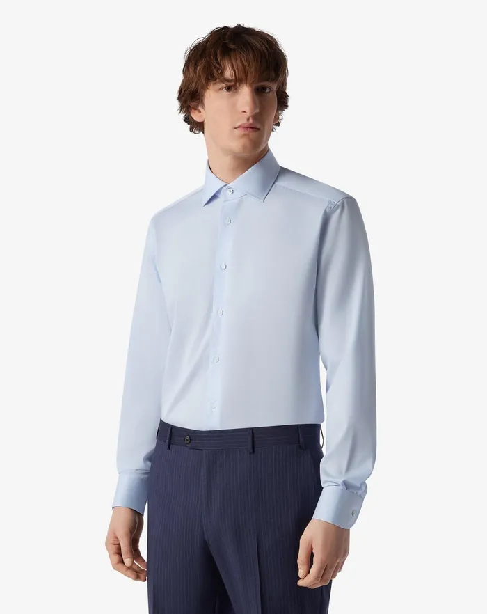 Corneliani Shirts Light Blue Wrinklefree Cotton Twill Shirt 8211 Men