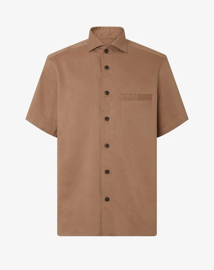 Corneliani Shirts Mens Light Brown Linen Wool And Mohair Shirt 8211 Men