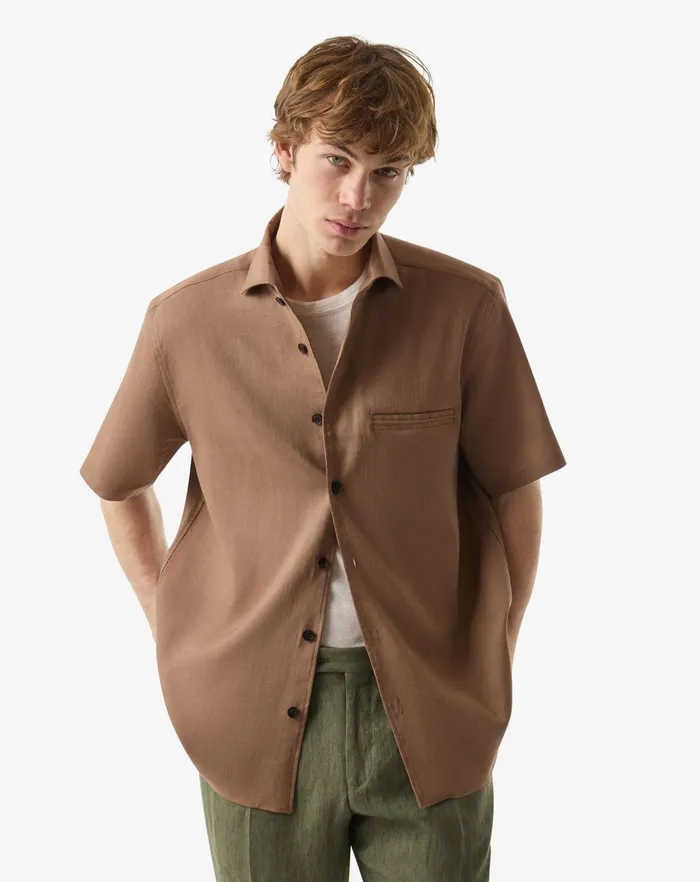 Corneliani Shirts Mens Light Brown Linen Wool And Mohair Shirt 8211 Men