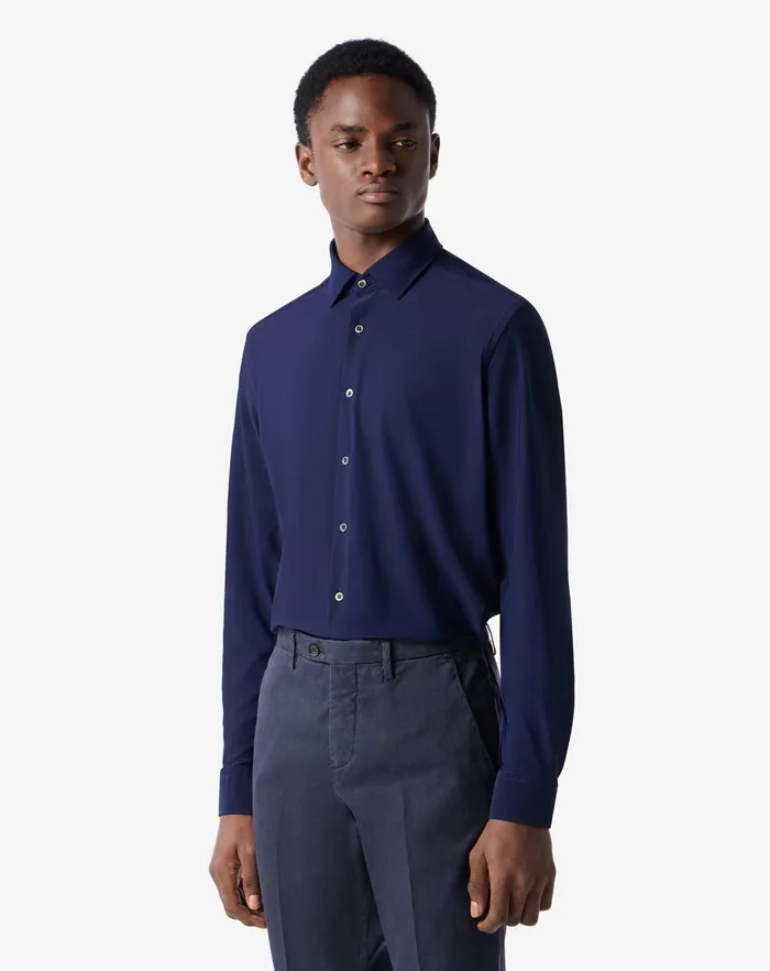 Corneliani Shirts Slate Blue Bielastic Technical Fabric Shirt For Men 8211 Men