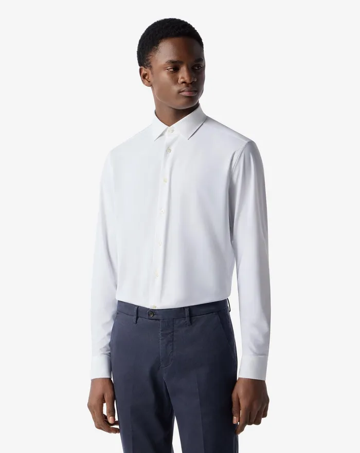 Corneliani Shirts White Bielastic Technical Fabric Shirt For Men 8211 Men