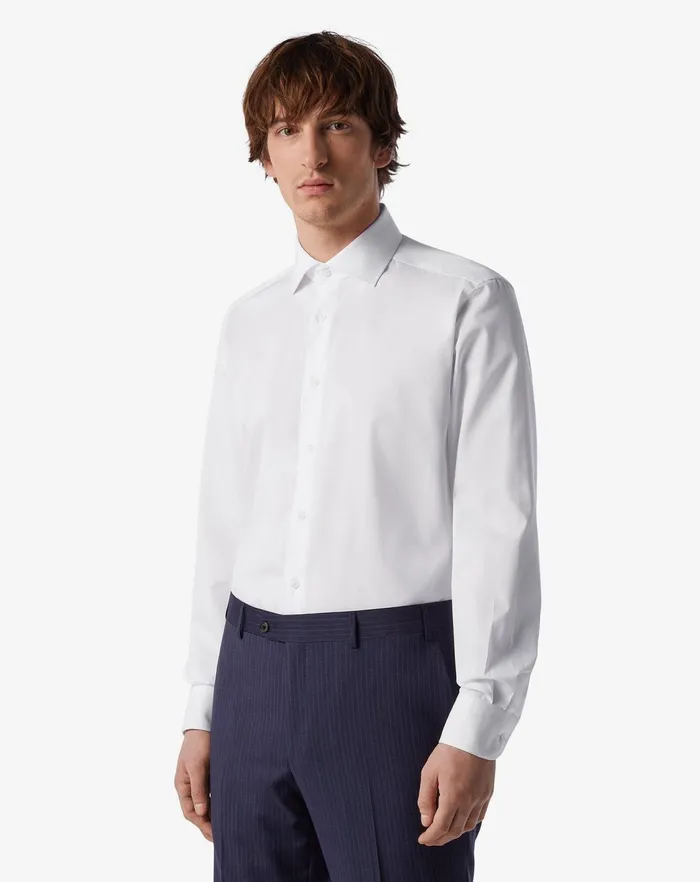 Corneliani Shirts White Wrinklefree Cotton Twill Shirt 8211 Men