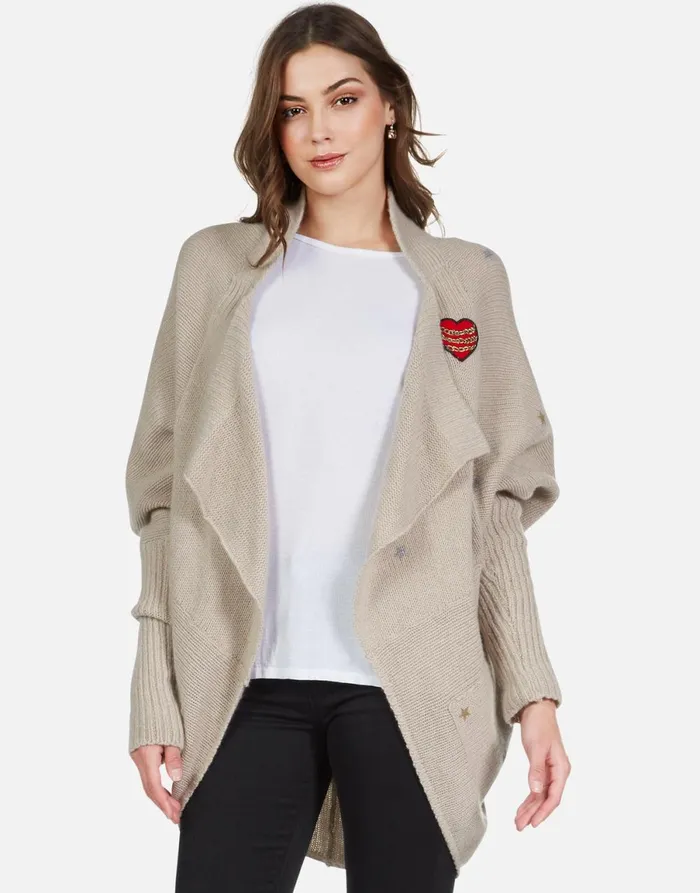 Daya Chain Heart Stars Oatmeal Women039s Lauren Moshi Sweaters and Knits