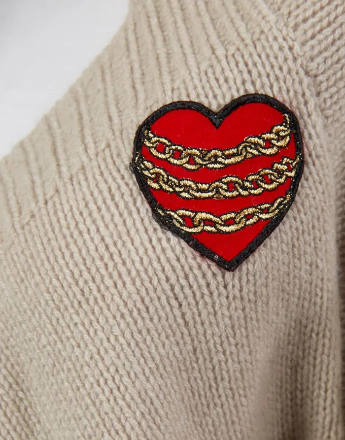 Daya Chain Heart Stars Oatmeal Women039s Lauren Moshi Sweaters and Knits