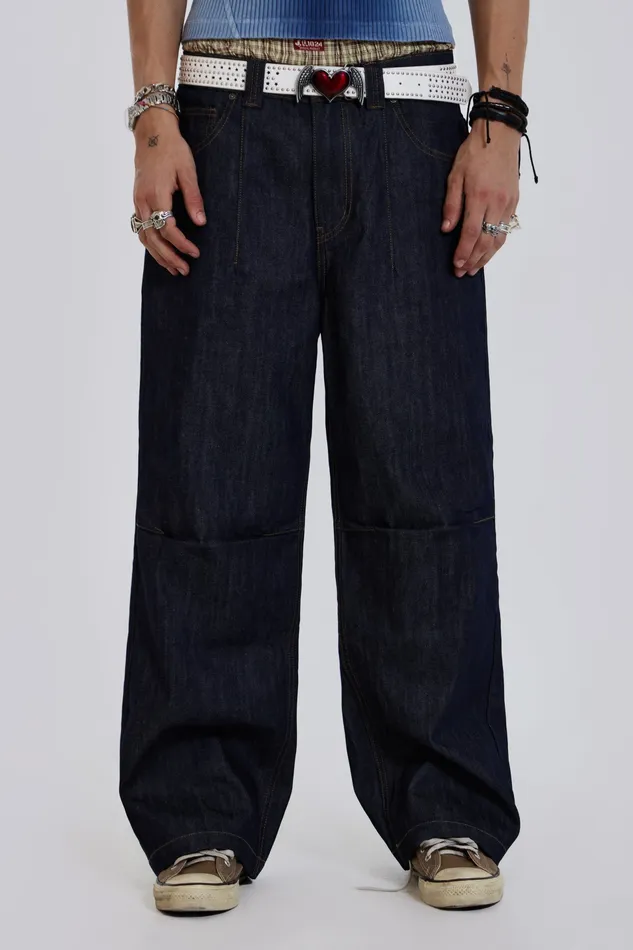 Denim Jaded London Men Shop Raw Blue Denim Razor Jeans