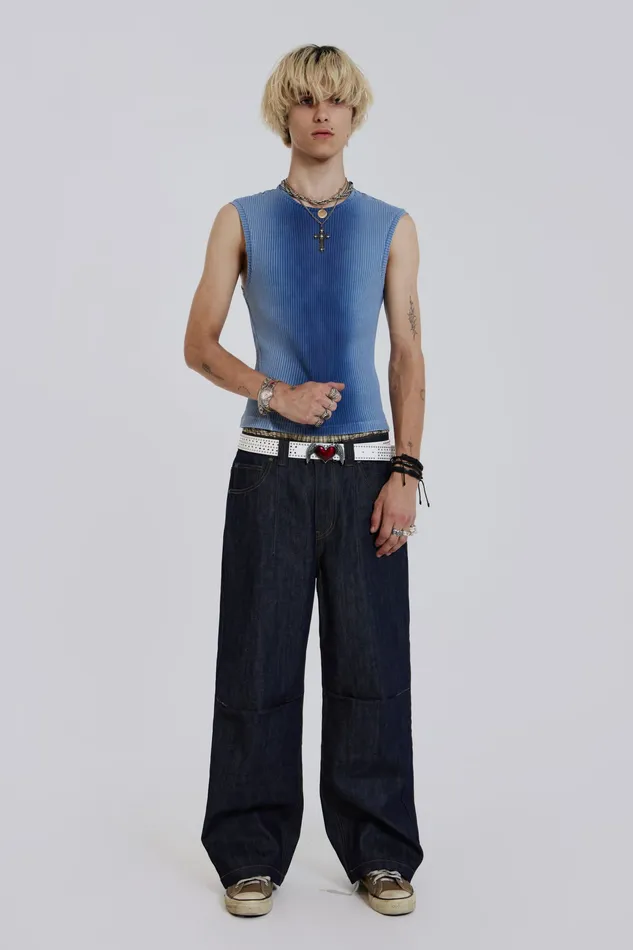 Denim Jaded London Men Shop Raw Blue Denim Razor Jeans