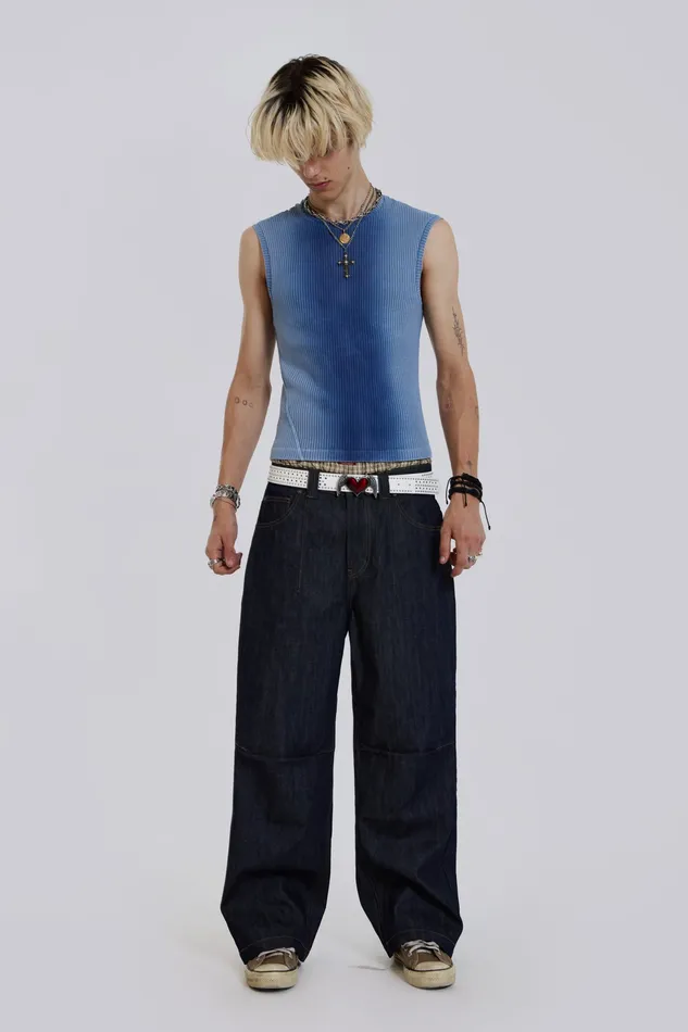 Denim Jaded London Men Shop Raw Blue Denim Razor Jeans