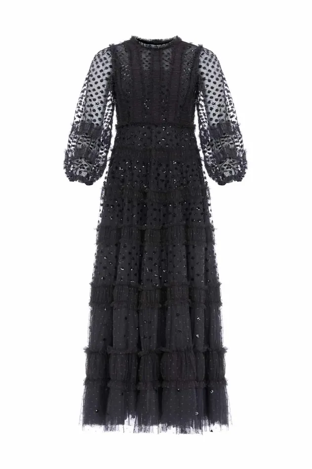 Dot Shimmer Ankle Gown Black Women Needle and Thread Dresses