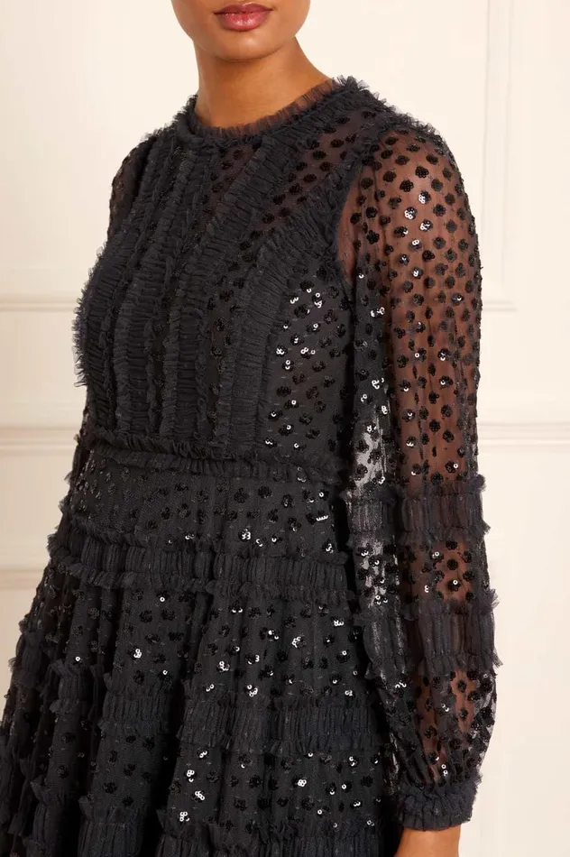 Dot Shimmer Ankle Gown Black Women Needle and Thread Dresses